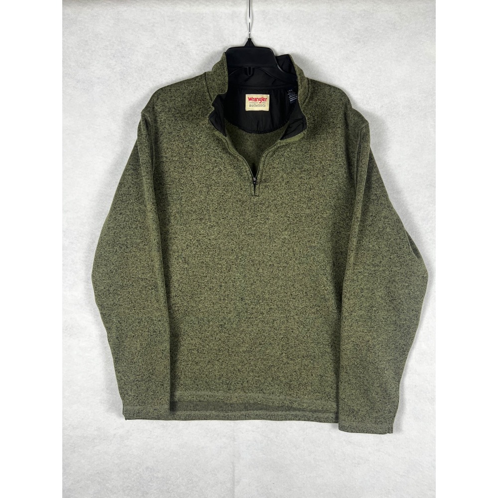 Wrangler Authentics Mens L Olive Green Marl Quarter Zip Fleece Pullover Sweater